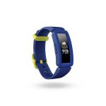 Product render of Fitbit Ace 2, 3QTR view, in Night Sky and Neon Yellow