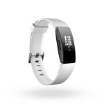 Product render of Fitbit Inspire HR, 3QTR view, in White and Black